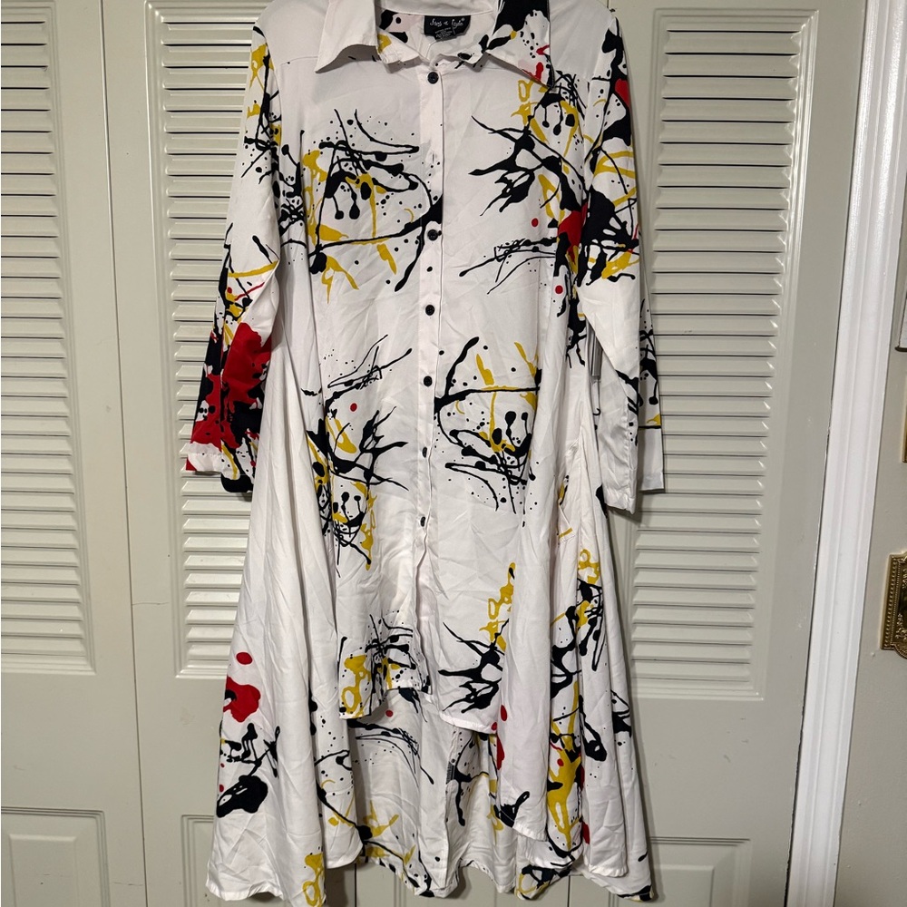 Abstract Print Button-Down Shirt Dress